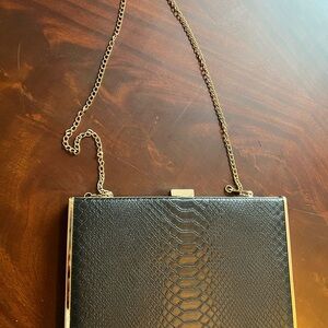 Atmosphere Black Textured Clutch with Gold Chain